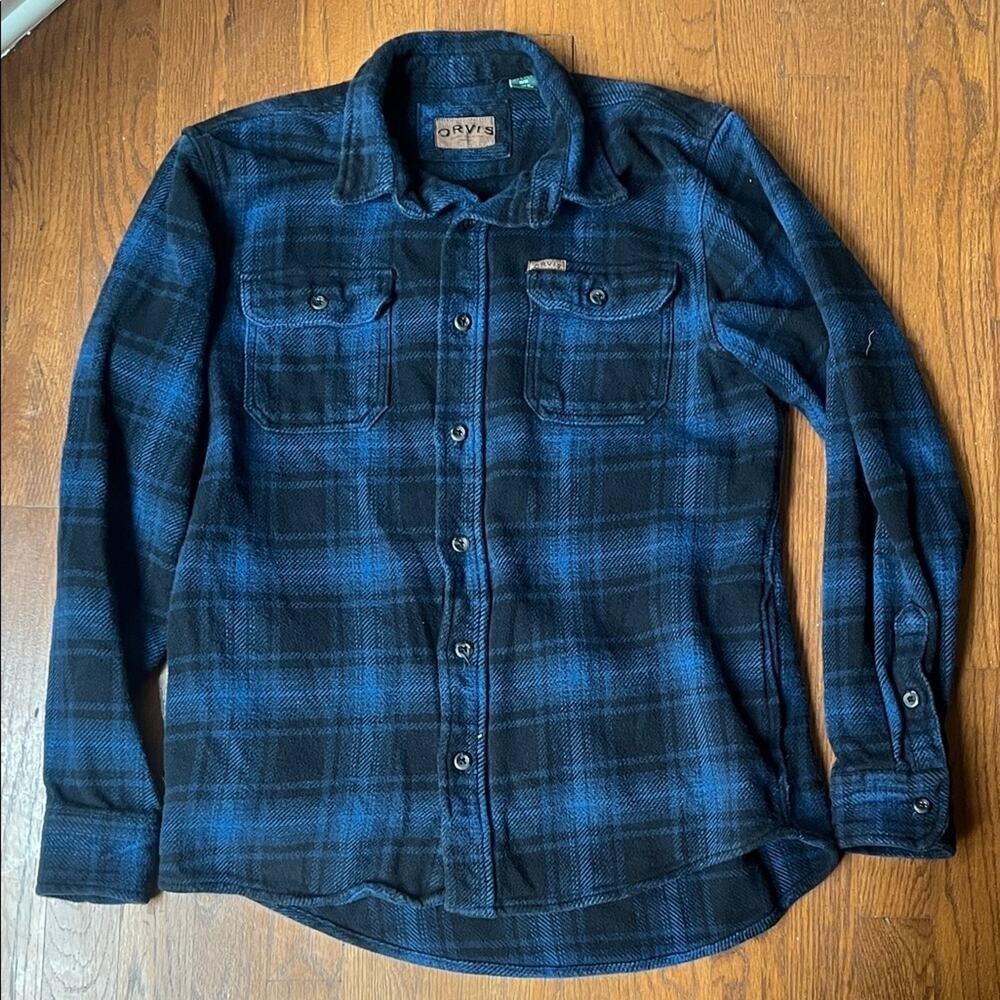 Orvis Men's Black and Blue‎ Plaid Shacket Shirt Sz M